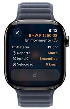 Estado y controles de una motocicleta en Apple Watch