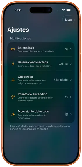 Ajustes de notificaciones de Revo Track