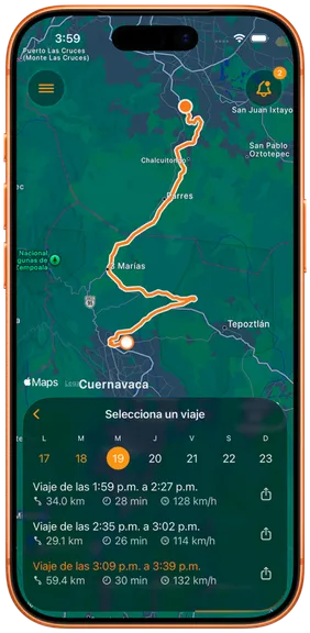 Recorrido de una motocicleta registrado en Revo Track
