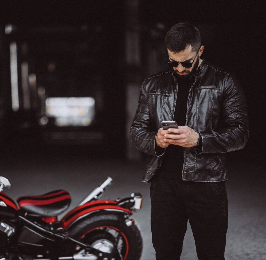 young handsome man on motorcycle